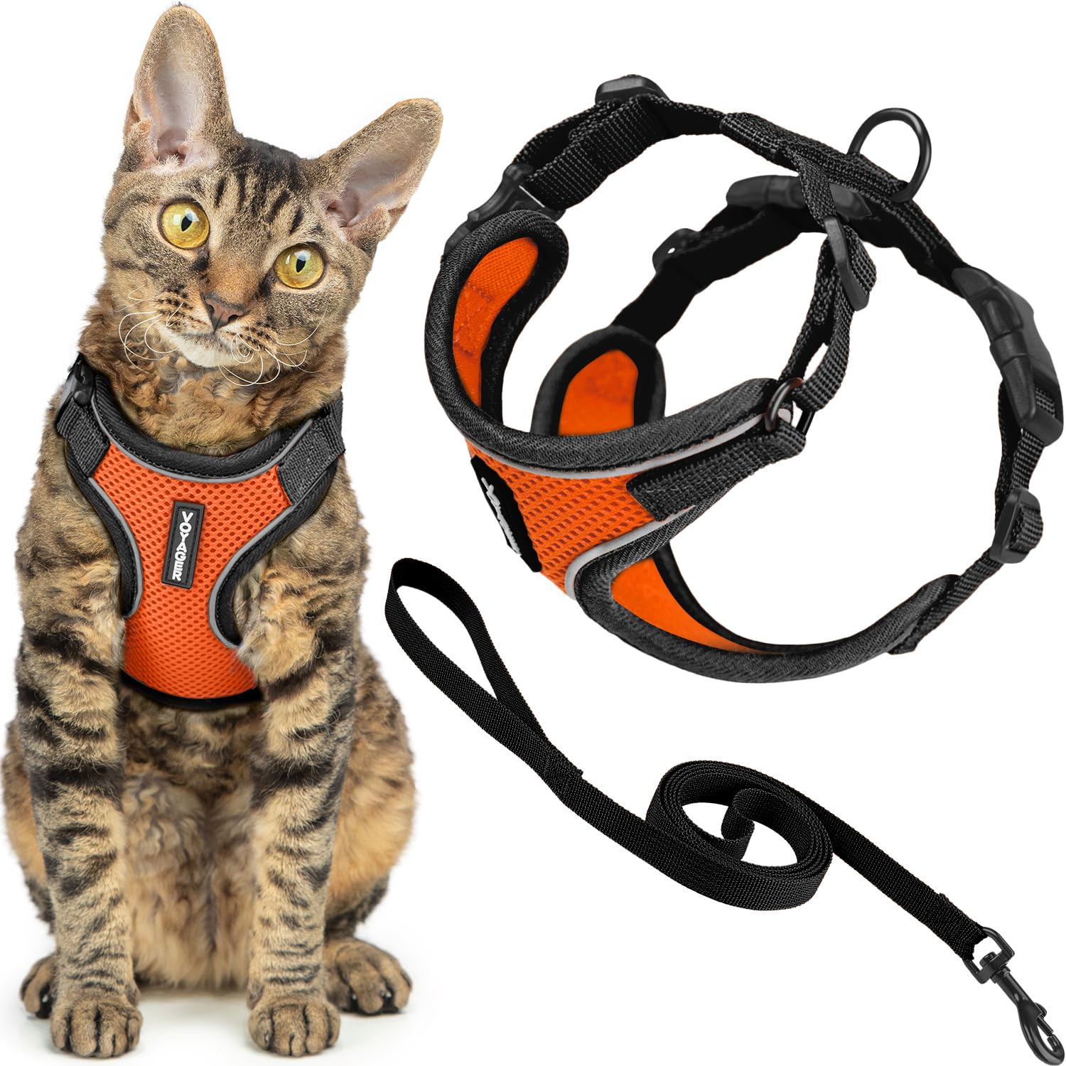 Voyager Escape Proof Cat Harness and Leash Set including Reflective Stitching, Neoprene Handle 5ft, Supports Small