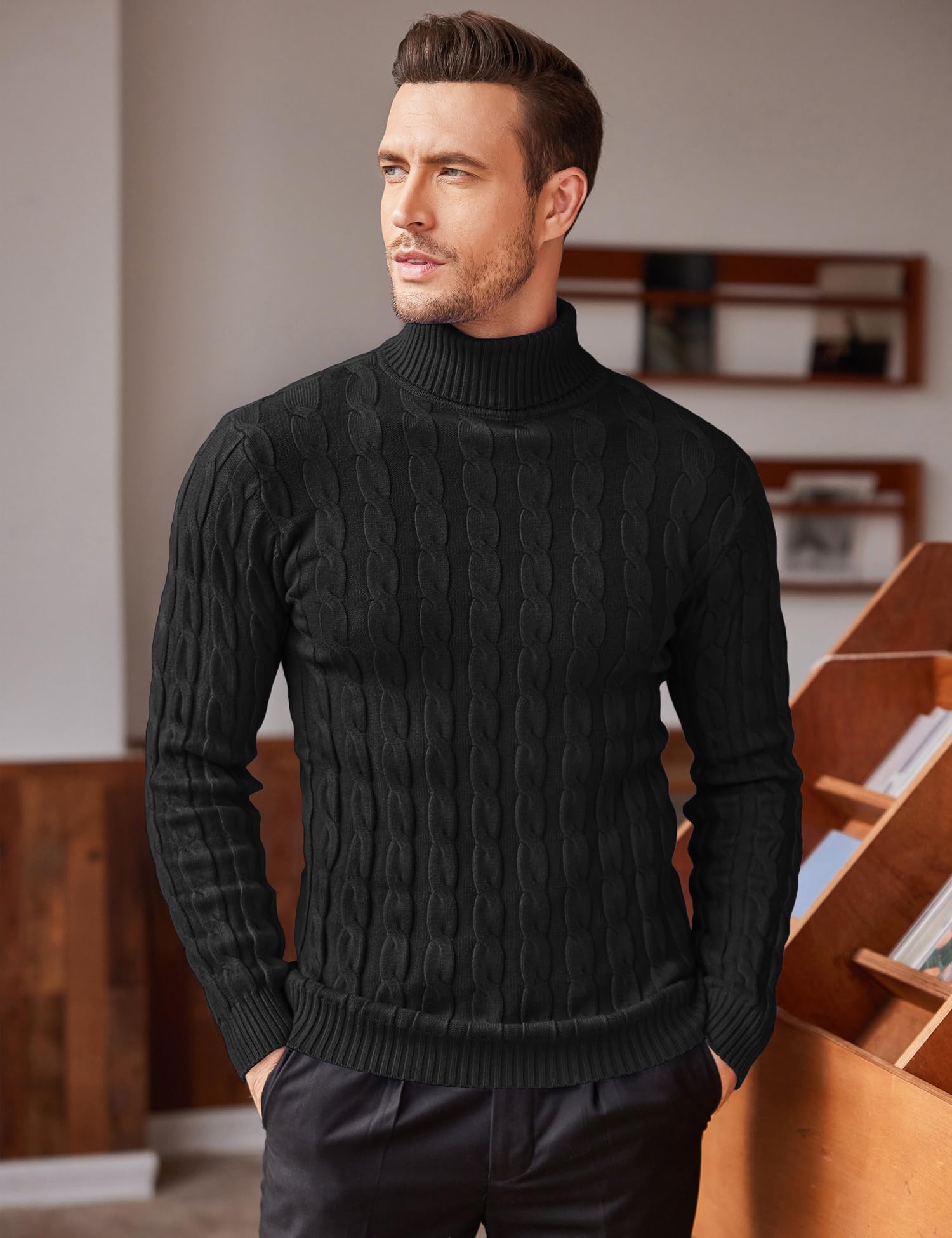 COOFANDY Pull Homme Col en Roulé Manches Longues Sweater pour Hommes Pullover Maille Basique Pulls