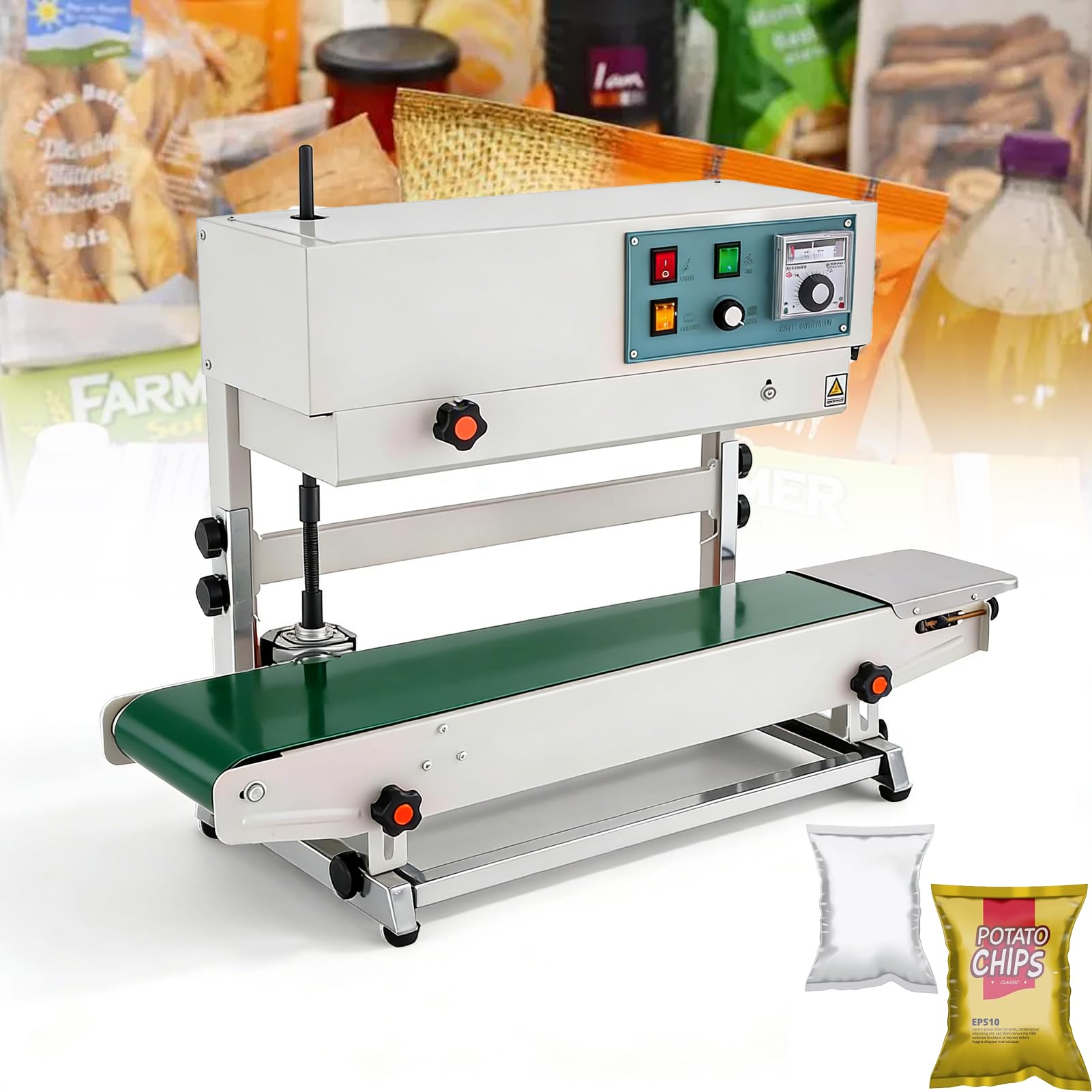 Scelleuse Sac Plastique Automatique Verticale à Bande Continue FR-900 pour sachets Debout et Emballage de liquides, Machine à sceller à Vitesse et température réglables, Moteur cuivre 0,5 KW
