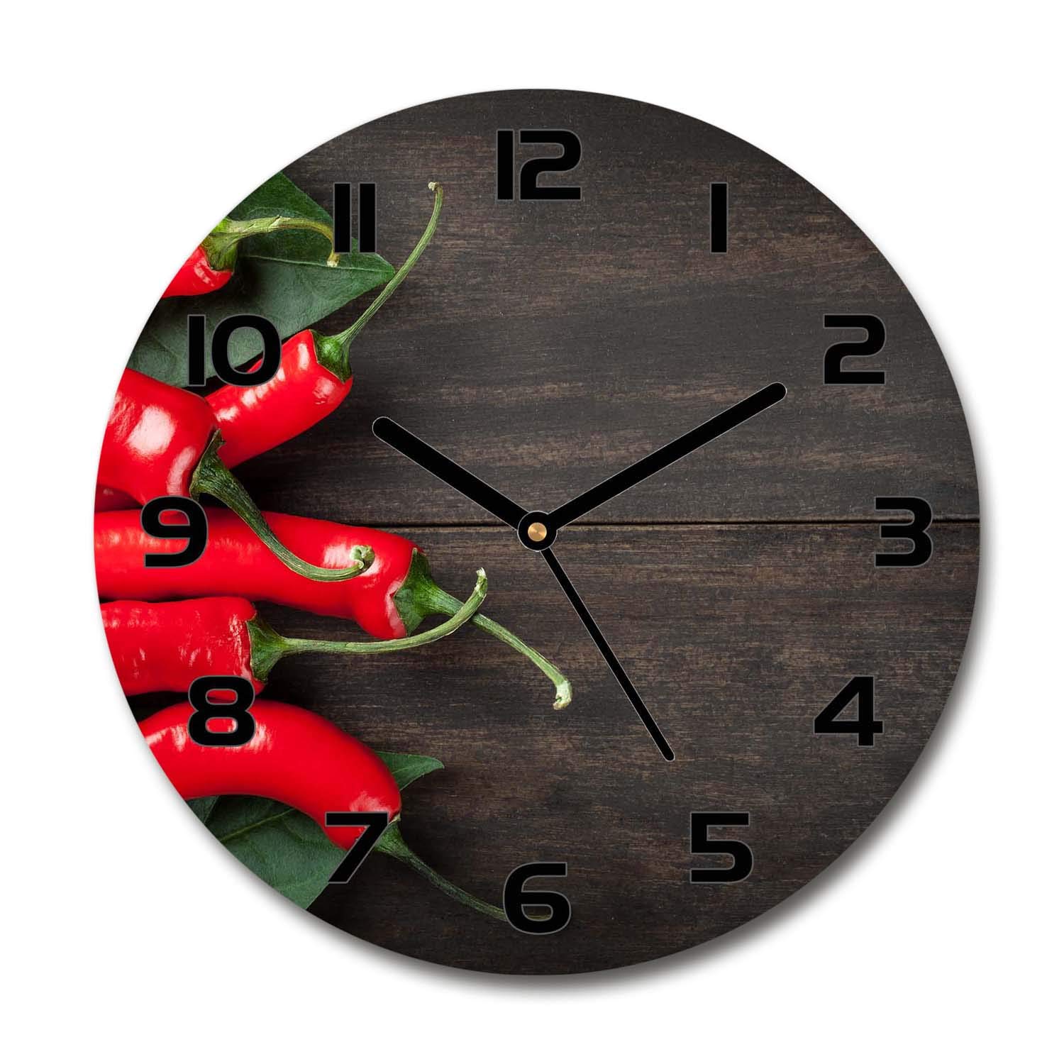 Horloge en verre rond 30cm silencieuse Tulup pour décoration murale salon motif piments
