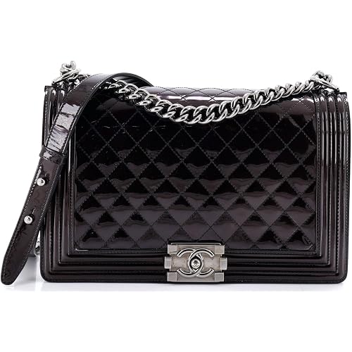 Chanel, Pre-Loved Boy Flap Bag Quilted Patent New Medium, Brown