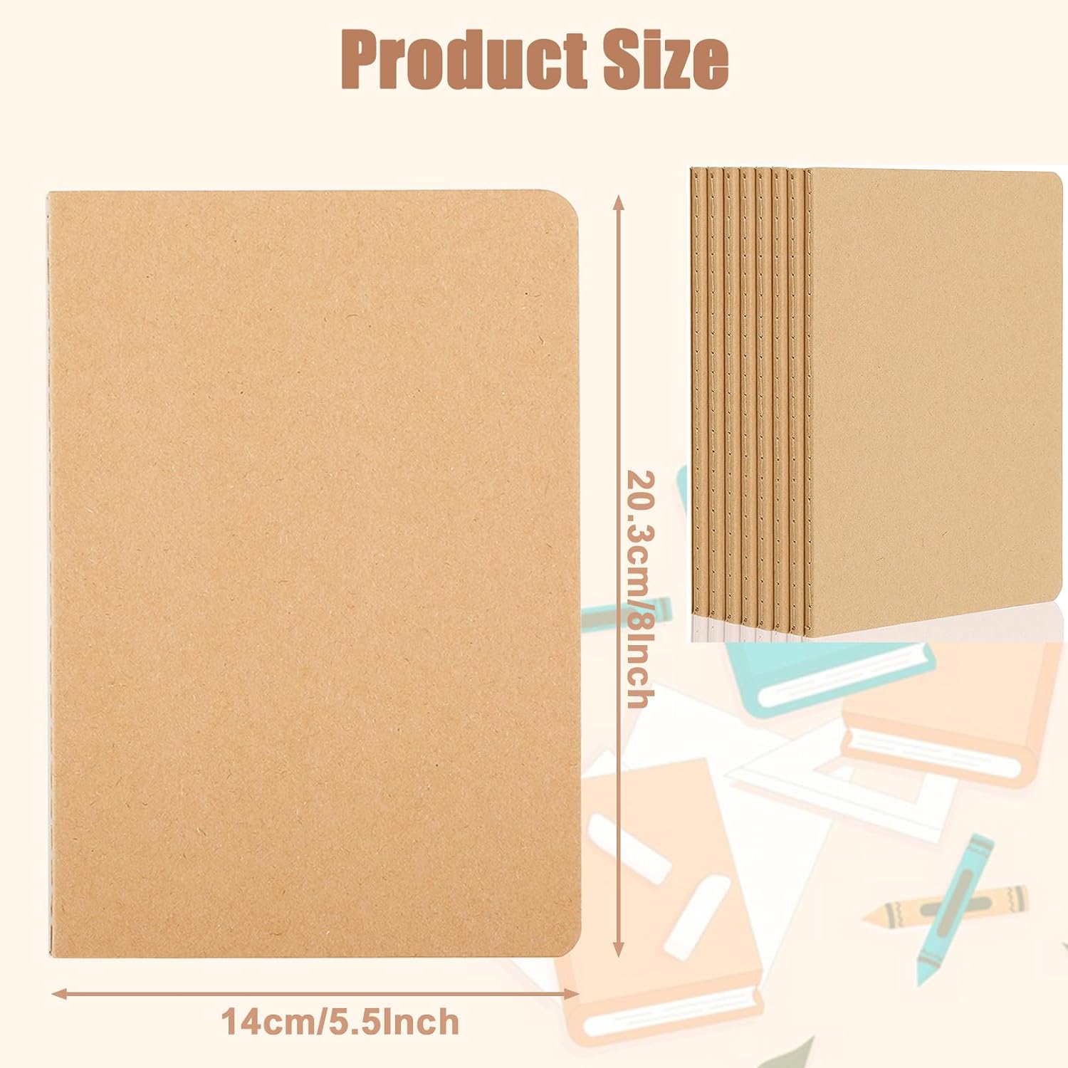 8 Pack Kraft Notebooks Bulk, A5 Blank Travel Journal Set, 8” x 5.5” image 2