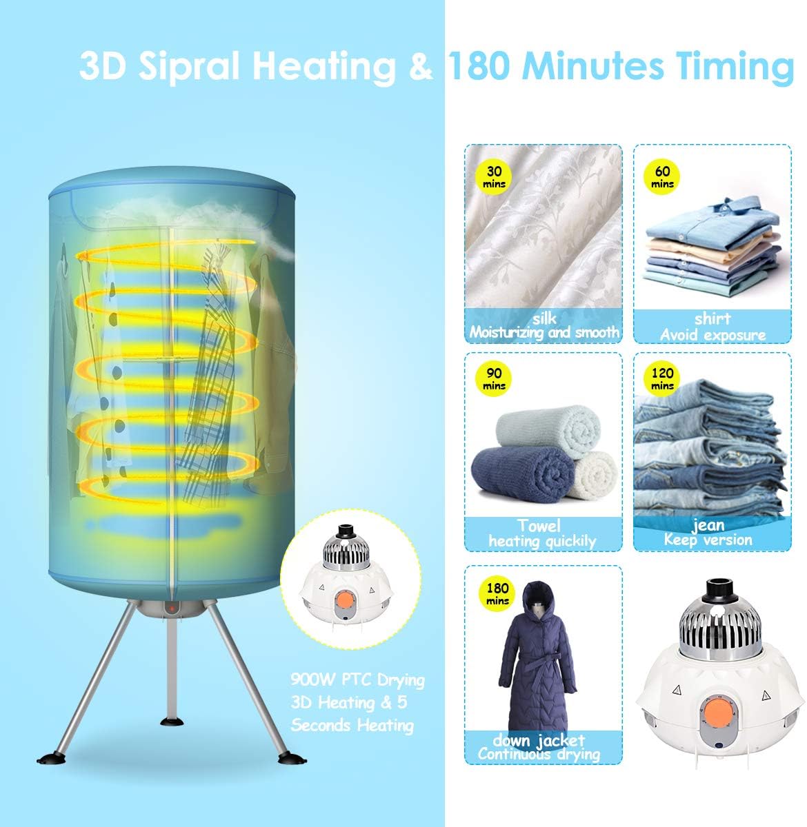 Giantex 17.6lbs Portable Washing Machine, 900W Clothes Dryer, Electric Laundry Dryer and Heater, Washer & Spinner Combo with Ventless Heating Stand for Apartment Travel RV