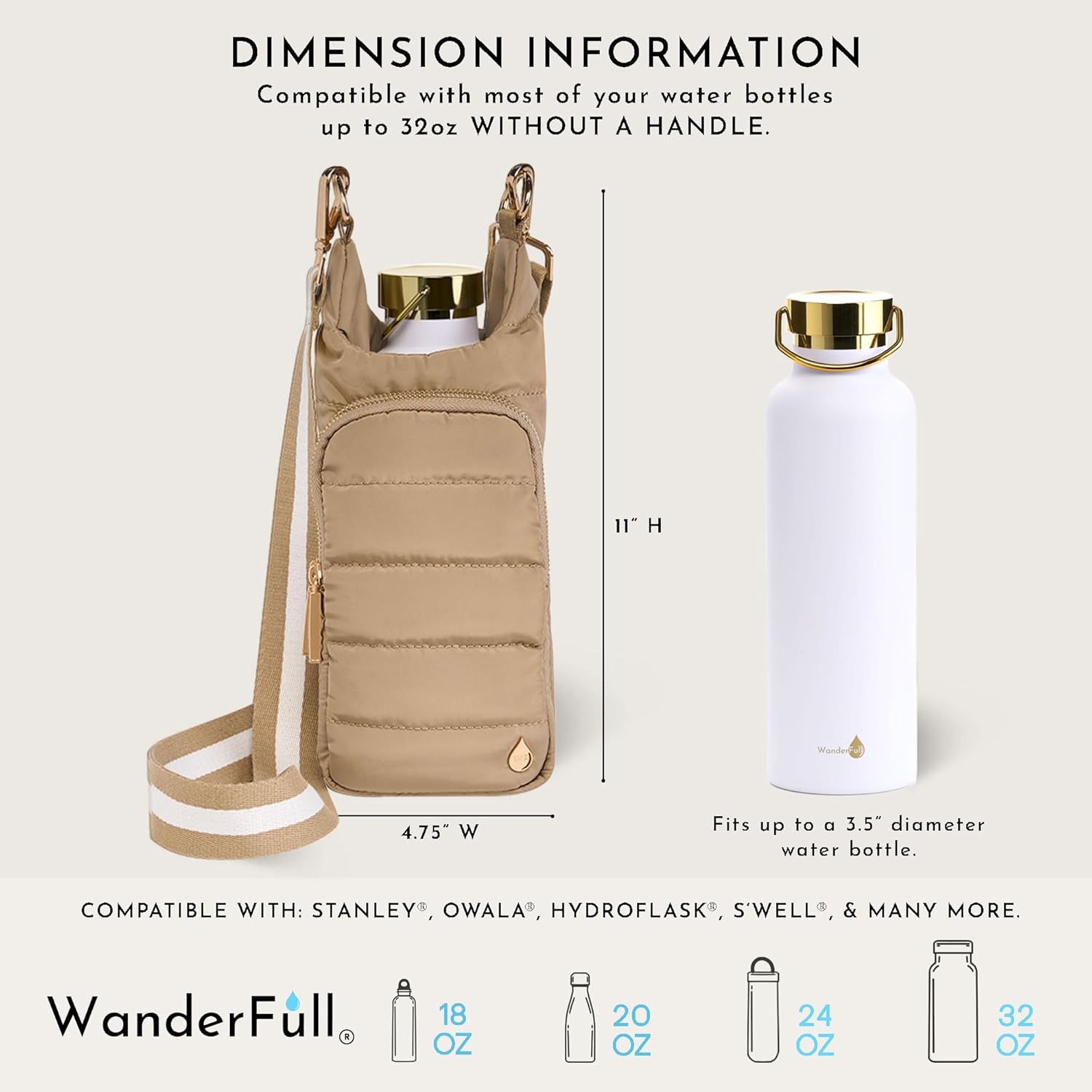 WanderFull Original HydroBag Fits Up to 32 oz Water Bottle Holder with Strap – Hands-Free Crossbody Water Bottle Carrier Bag with Phone Pocket