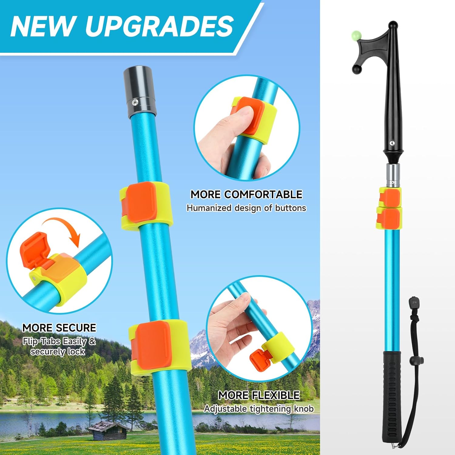 SAN LIKE Boat Hooks for Docking Heavy Duty Telescoping Extension Pole Hook with Luminous Bead, Lightweight Floating, Non-Slip Rubber Handle, Durable & Rust-Resistant
