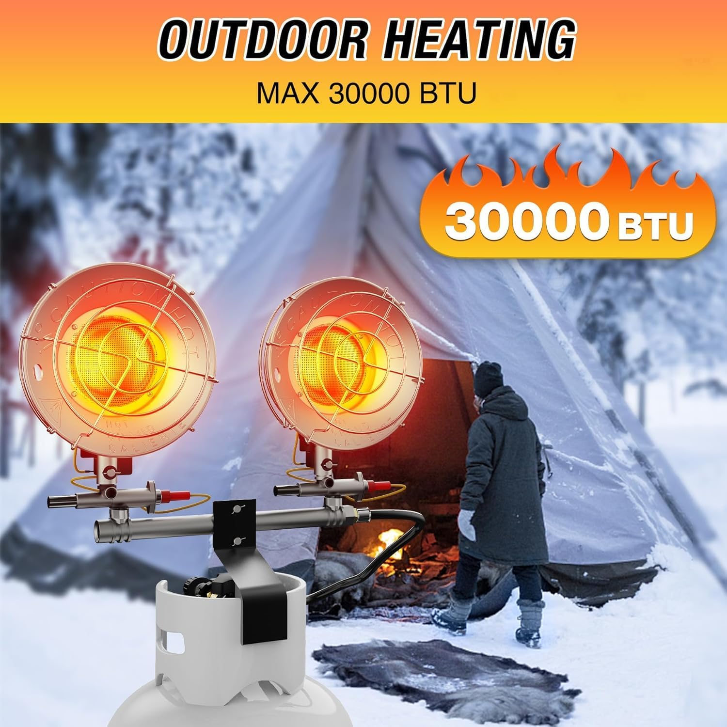 30000 BTU Propane Heater Outdoor, Double Tank Top Cordless Radiant Gas Heater, Tip-Over Protection, Safety Shut-off Valve for Patio, Camping, Fishing, Garage