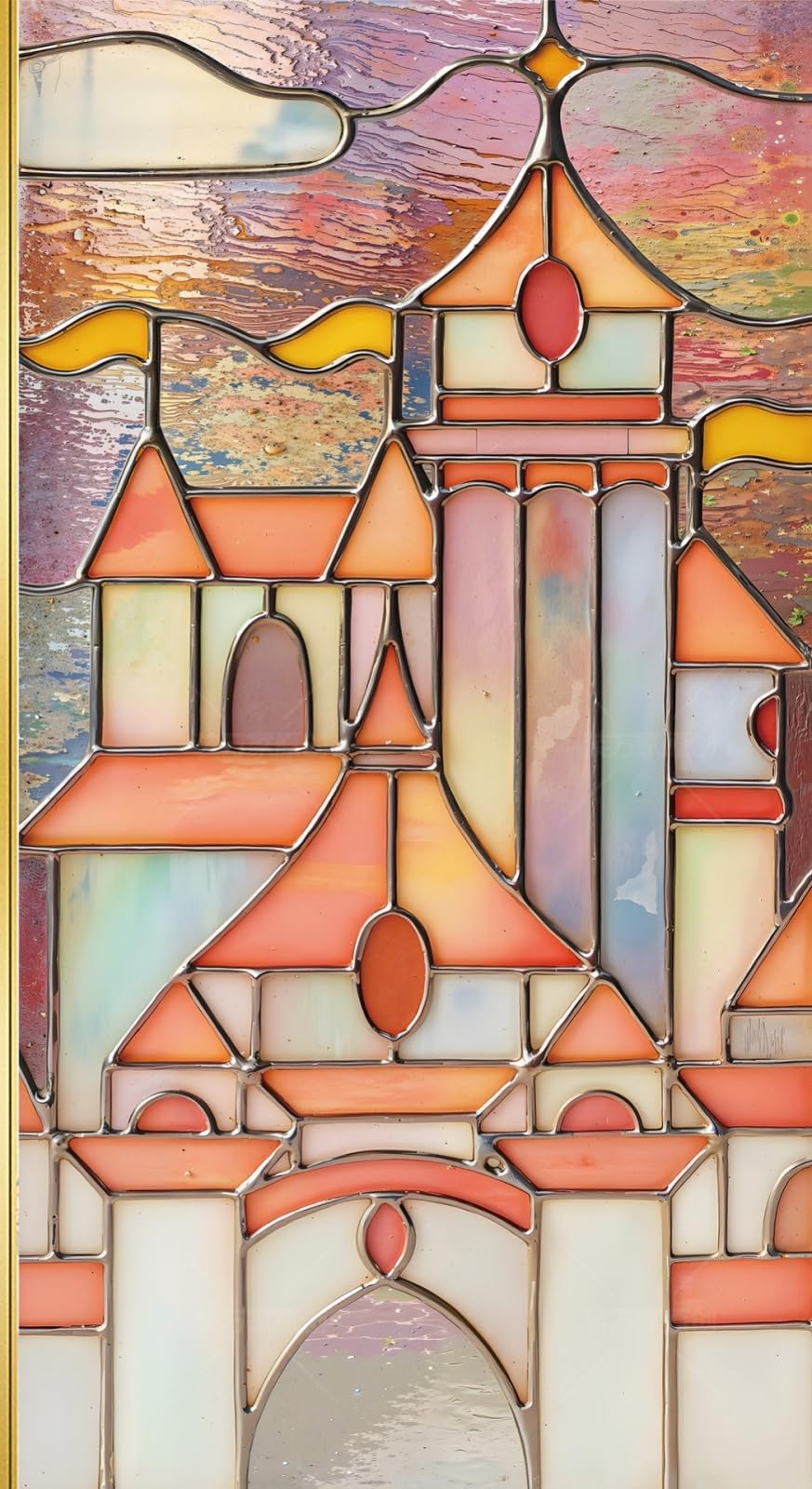 Fensterfolie Blickdicht 90x200CM Schloss Statisch Selbsthaftend Dekorative Folie, Abnehmbare Glasfolien Anti-UV, für Badezimmer küche