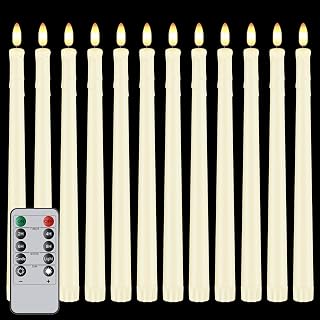 12 Pcs Flickering Flameless LED Taper Candles, 11" Long Fake Taper Candles Battery Operated with Remote Timer, Ivory Plastic Electric Dripping Candlesticks for Wedding Party Holiday