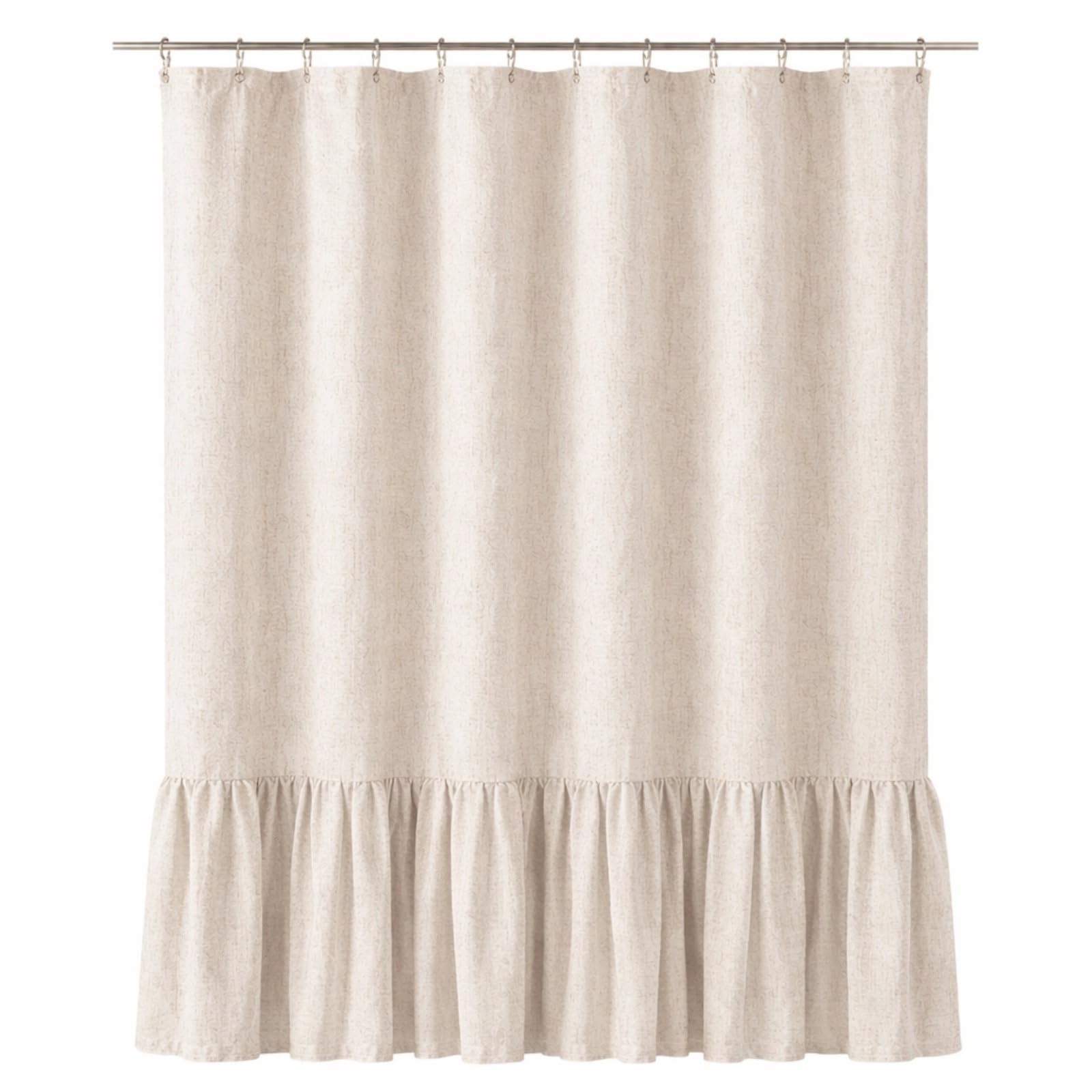 Rideau de douche beige lavable en lin polyester avec ourlet à volants