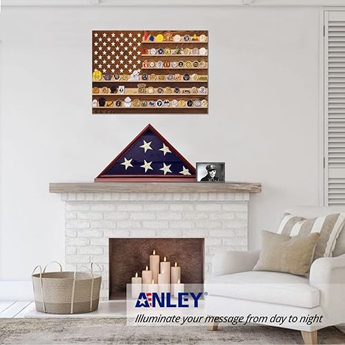 Miniatura 4 de ANLEY Vitrina conmemorativa de madera maciza con base, parte delantera de cristal real, marco de bandera de entierro montado en la pared, caja de