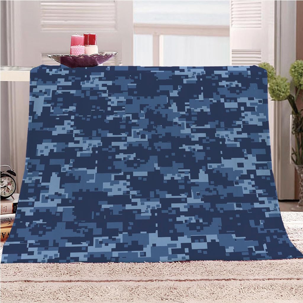 Coperta Letto Matrimoniale Coperta Di Flanella In Microfibra 150X180Cm Mimetico Blu Stampata Motivo Coperte Divano Inverno Pelose Per Bambini/Adulti Decorazione Per La Casa