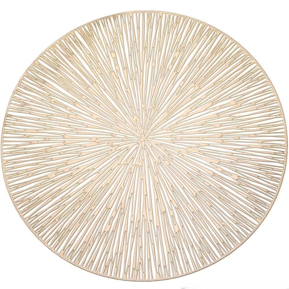 Round Placemats Gold Metallic Placemats 15in PVC Decoration Easy Clean Wipeable Non-Slip Stain Heat Resistant Table Place Mats(1)