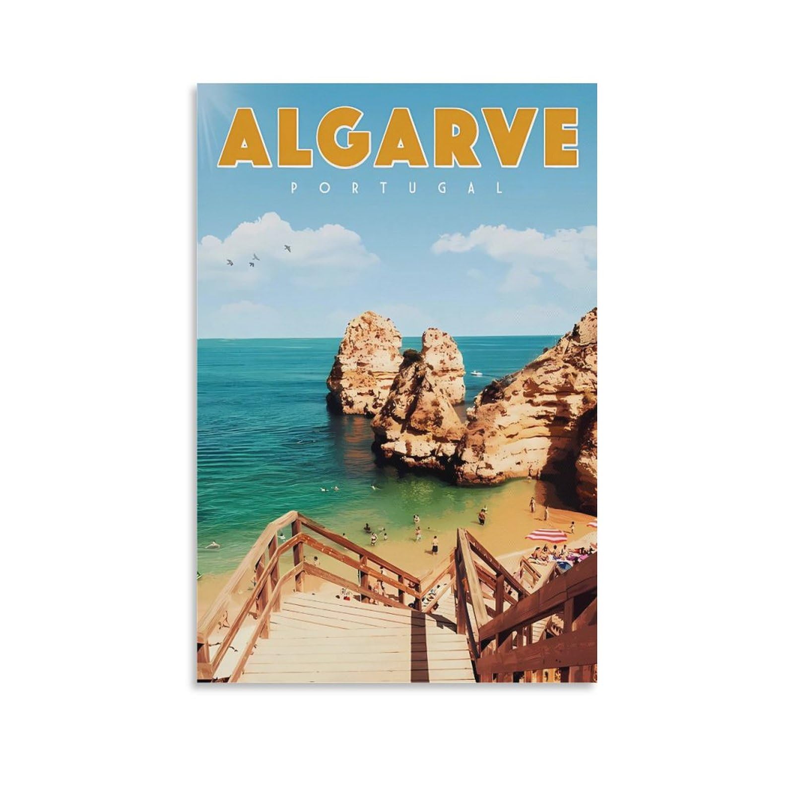 Orbana Unframe-Style Algarve Portugal Vintage Travel Posters 16X24inch(40X60cm) Canvas Print For Living Room, Bedroom, Dorm, Home, Office Wall Decoration