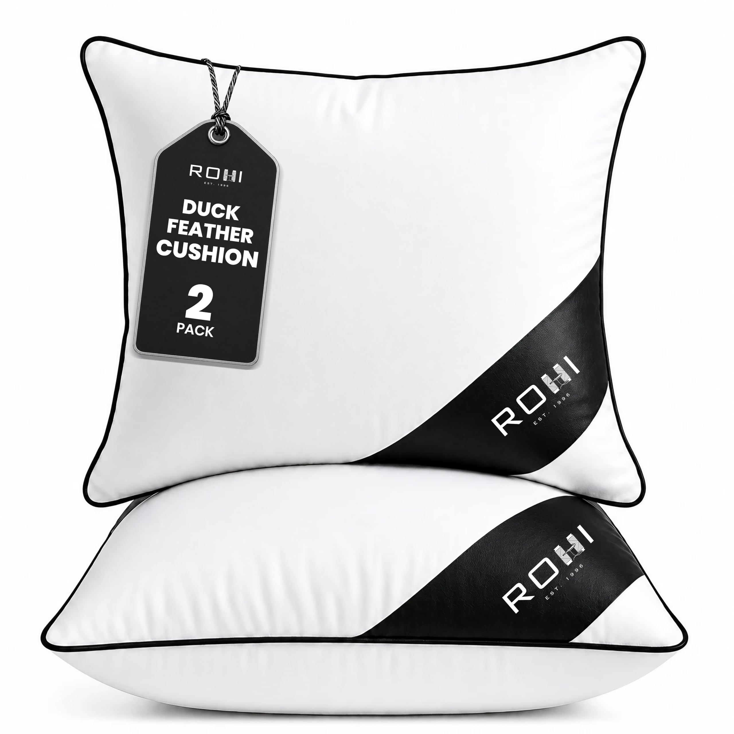 Rohi Pack Of 2 Hypoallergenic Duck Feather Cushion Inserts 45Cm X 45Cm (18"X 18") - Double Stitched Seams - Bed & Sofa Cushions With Duck Feather & Down Filling (,18" X 18" | 45Cm X 45Cm)