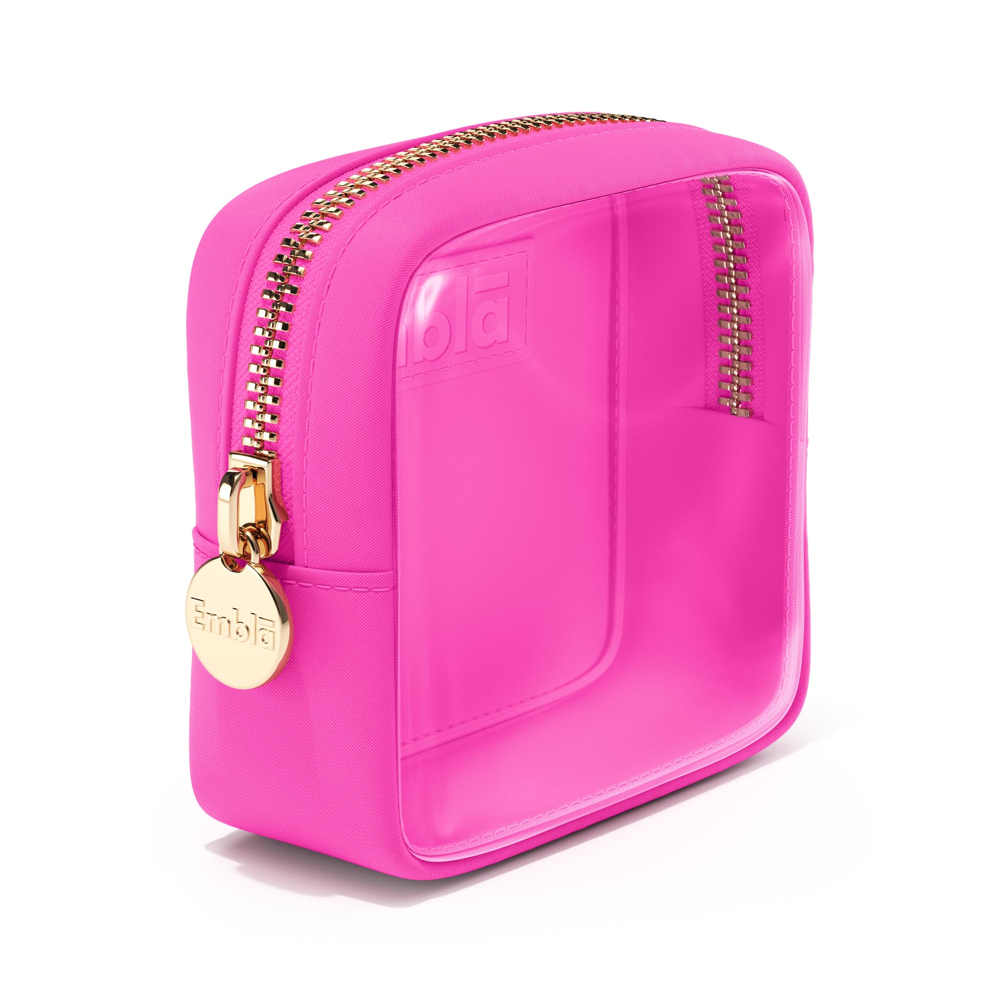 Embla London Makeup Bag Cosmetic Case, Clear Zipper Make Up Pouch and Toiletry Travel Tote, Cute Skincare Pouches for Women Girls, Preppy Purse Cosmetic Organizer, Mini Makeup Bags, Bubblegum