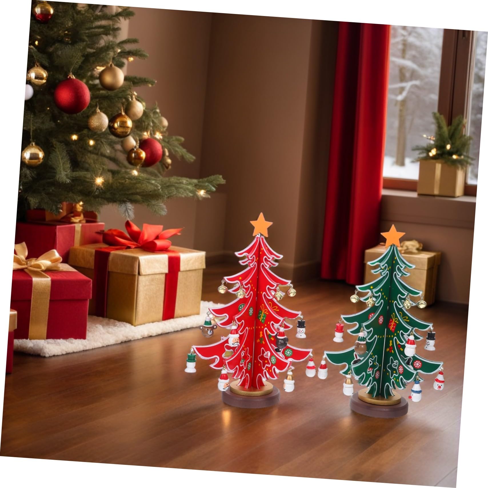 2pezzi Albero di Natale in Legno Mini con Piccoli Ornamenti Appesi Decorazioni da Tavola per Festival Alberi di Natale da Tavolo Artigianali