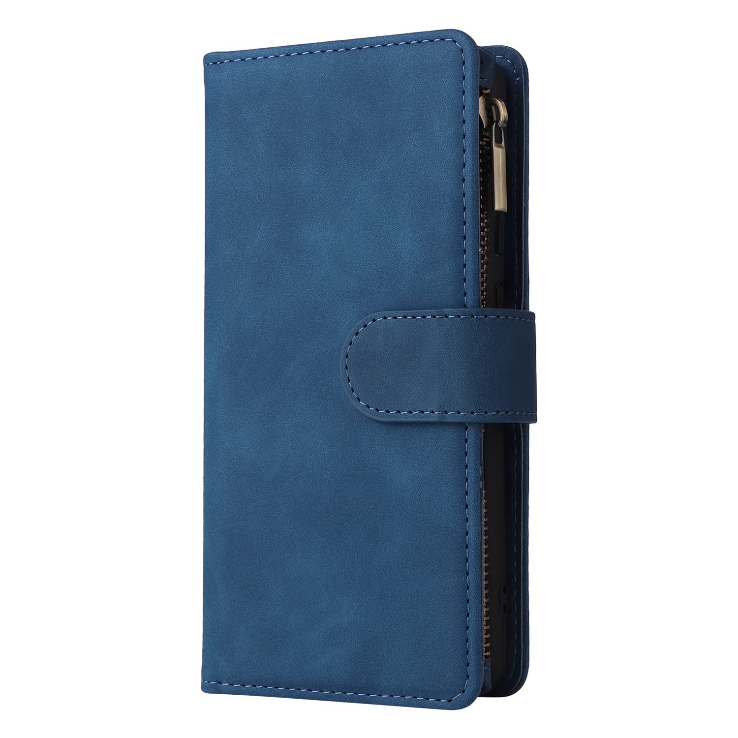 Unichthy For Google Pixel 8 Pro Zipper Case 6 Card Slots with Strap Shockproof Leather Flip Wallet Handbag Zip Pocket Phone Cover Stand Folio Magnetic Purse for Google Pixel 8 Pro Blue - Image 3
