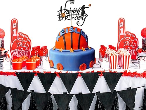 Miniatura 3 de Decoración de pastel de baloncesto con temática de baloncesto para hombres, deportes, niños, fiesta de cumpleaños, eventos deportivos, suministros