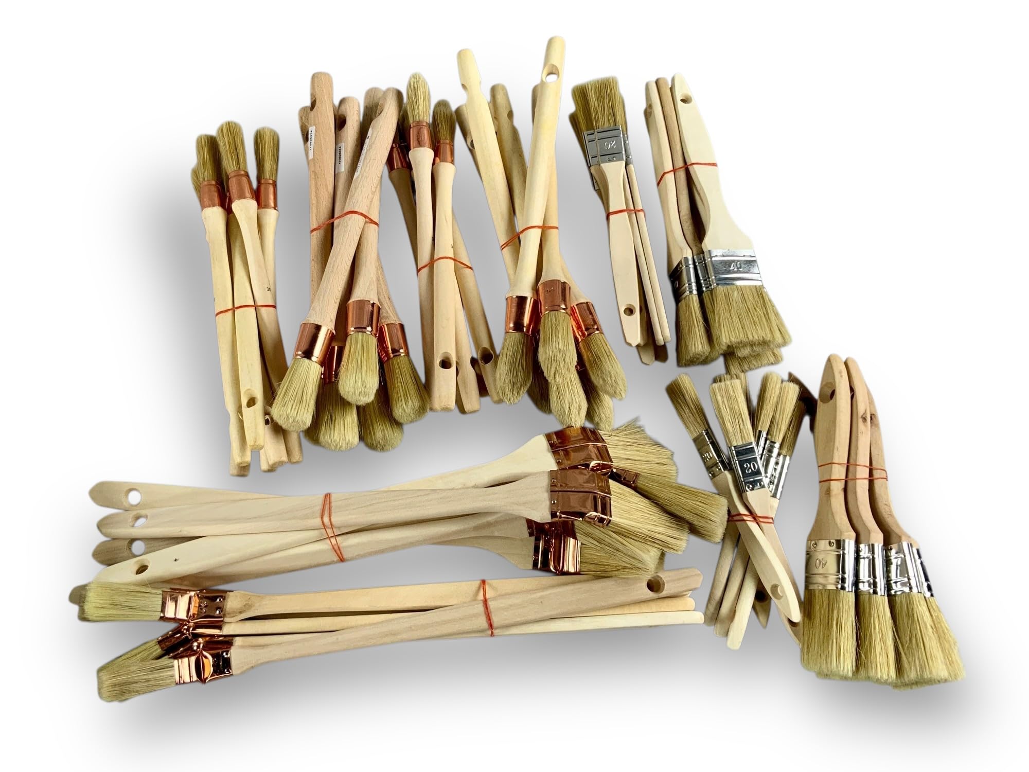 Lot de 60 Pinceaux de Peinture | Pinceaux Plats, Radiateurs, Pouce et Rechampir | 20/40 mm | Set Complet pour Travaux, Rénovation, Bricolage, Acrylique, Vernis et Enduits | PINC60