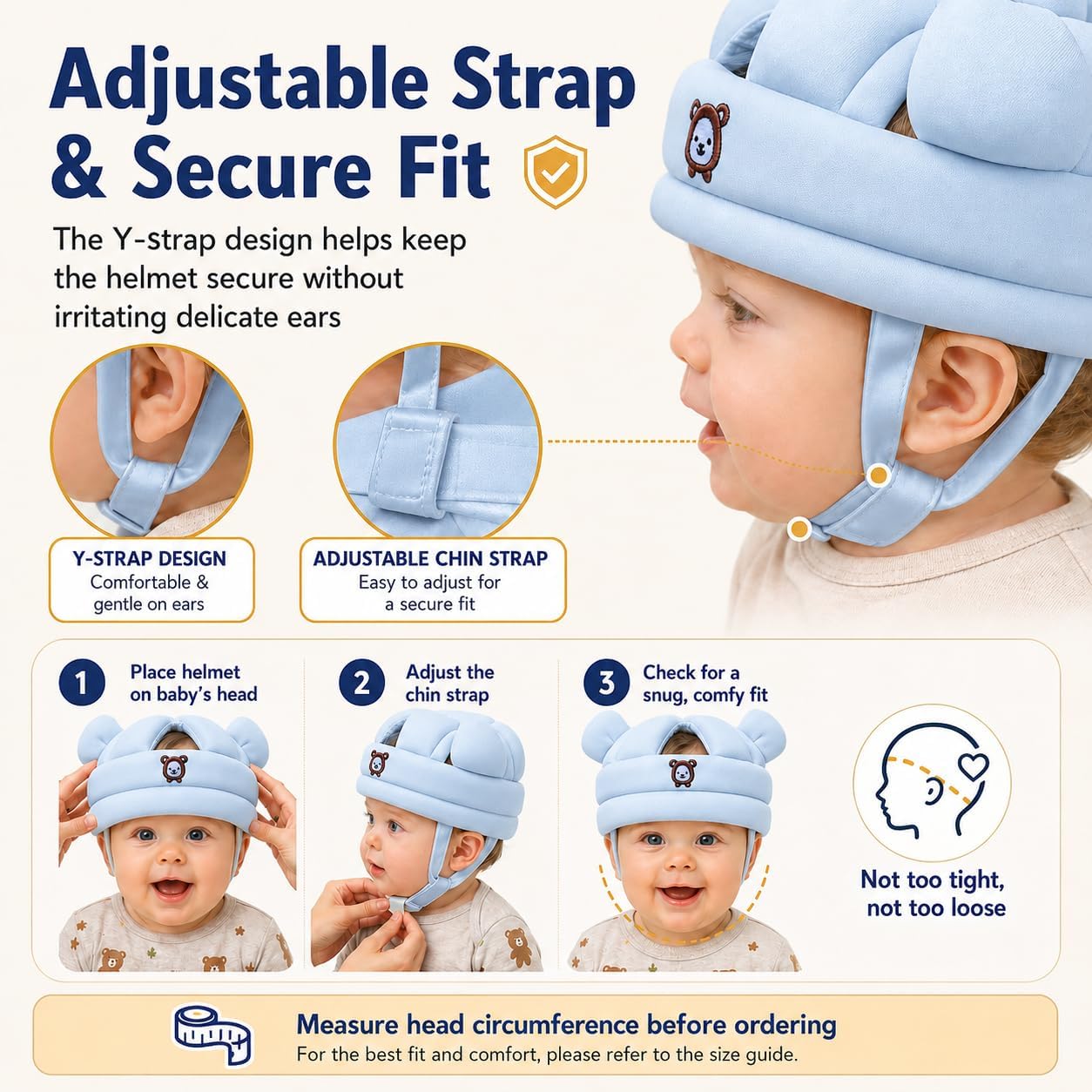 Baby Head Protector for Crawling Walking, Infant Helmet with Foam Bumpers, Adjustable Baby Helmet for Crawling Walking, Toddler Helmet - Head Protector for Baby Walking 12-36 Months.