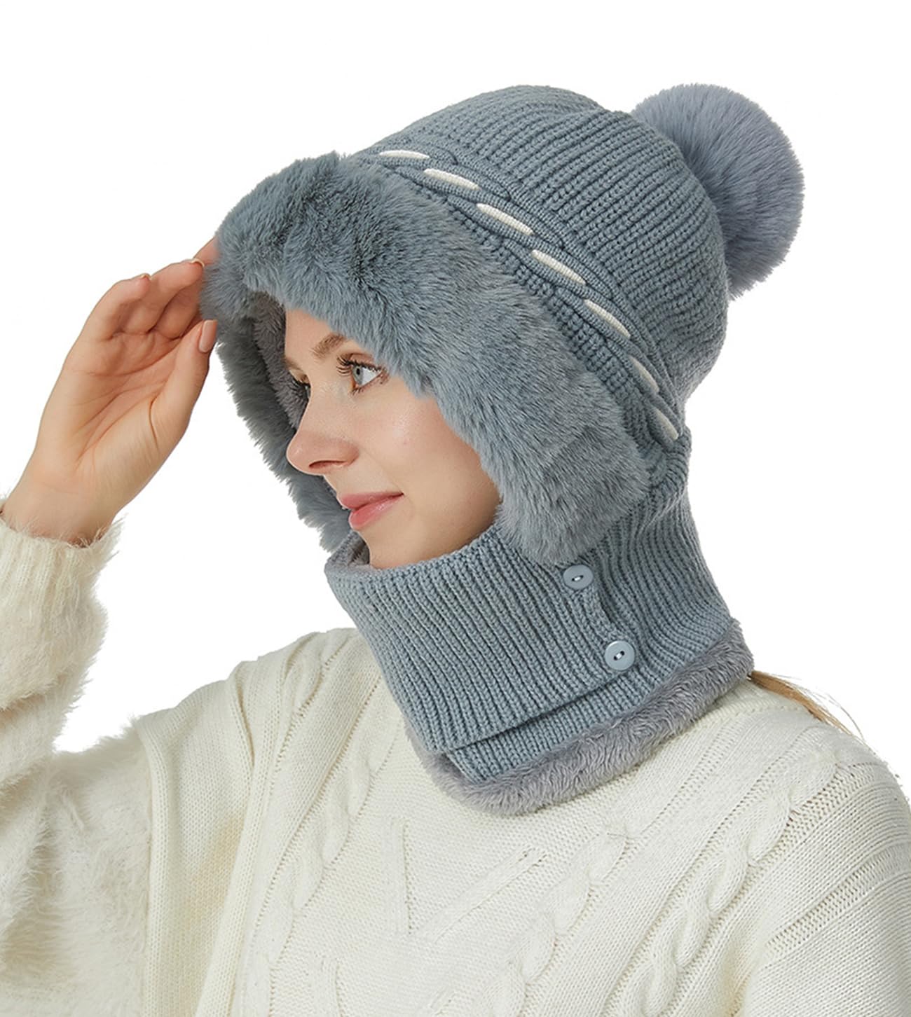 crazy bean Cappelli Invernali da Donna con Sciarpa Berretti in Maglia Scaldacollo Berretto Warm Knitted Maschera per Sci