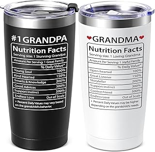 Lifecapido Gifts for Grandparents, 20oz Nutrition Facts Grandma Grandpa Tumbler Set, Grandparents Christmas Birthday Mothers Day Fathers Day Announcement Gifts for Grandma and Grandpa