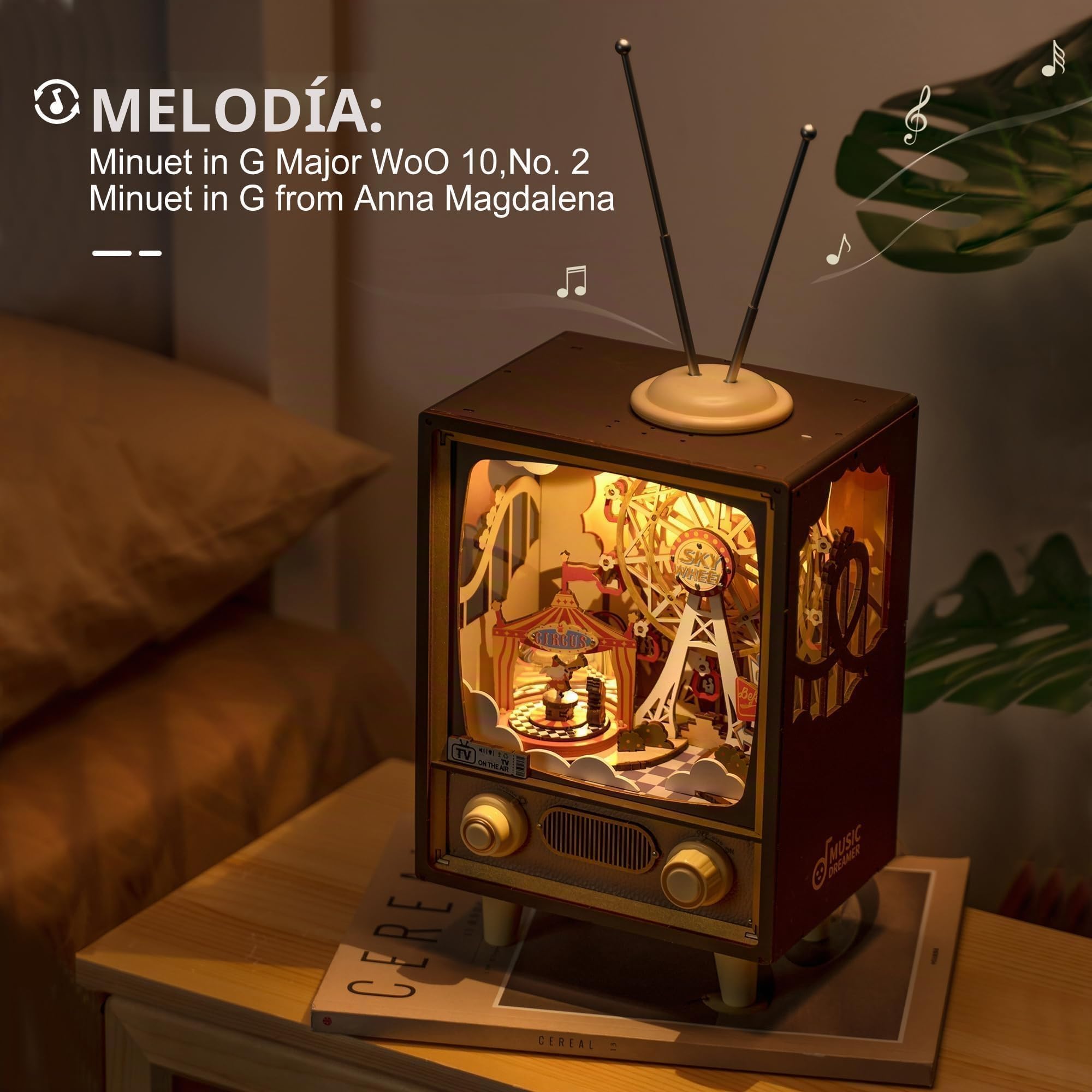 ROWOOD Puzzle 3D para Caja Musica | Maquetas Construir Madera Parque de Atraccione con Luces LED | Regalos para Adultos y Adolescente