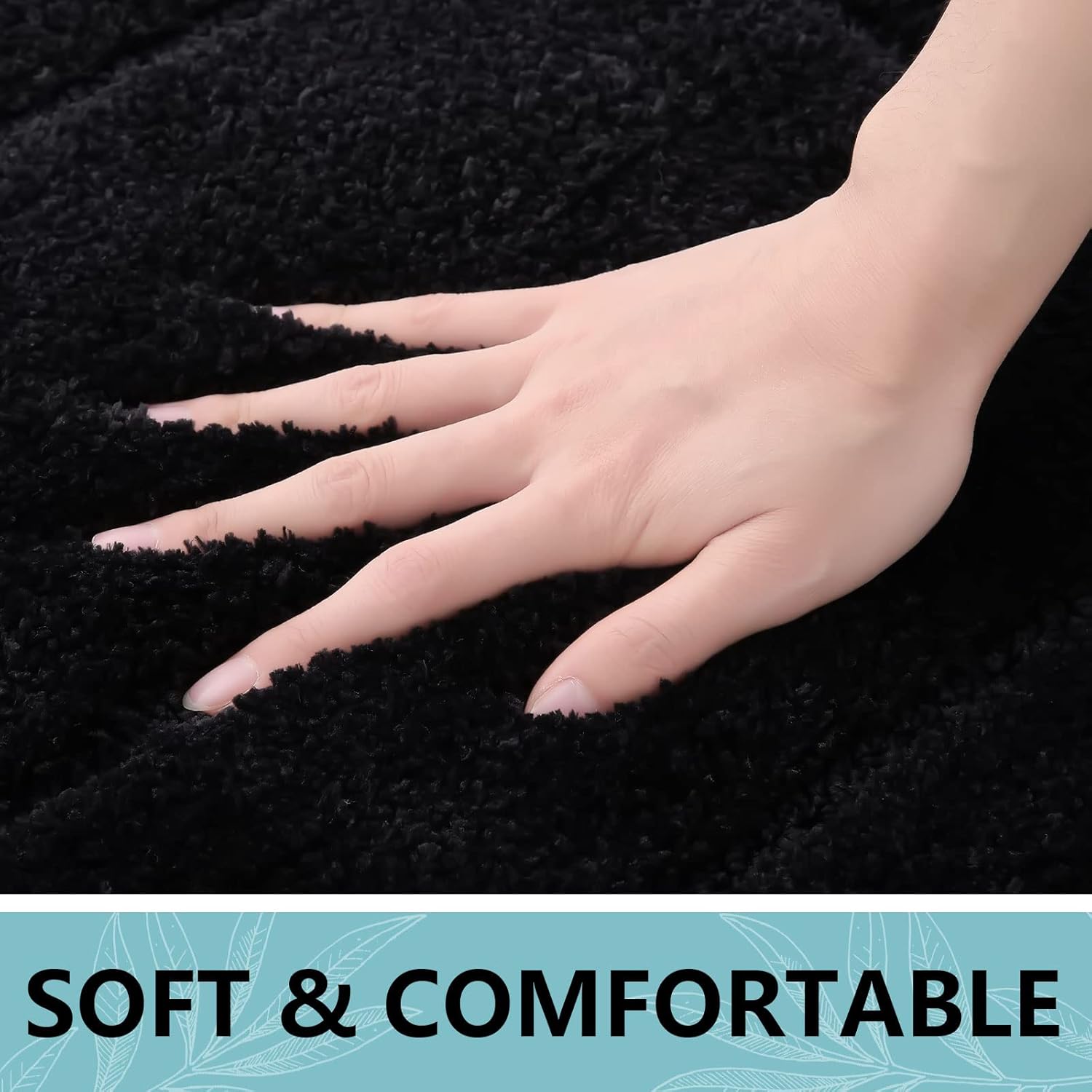 Buganda Microfiber Bathroom Rugs, Bath Rug Size 24 x 16 and 47 x 24in Blcak, 2 Item Bundle