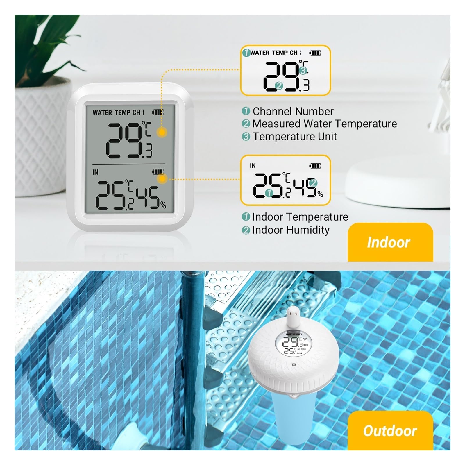 Termometro for Piscina con Sensore di Temperatura Acqua con Controllo Wireless O Bluetooth(P01R And Gateway)