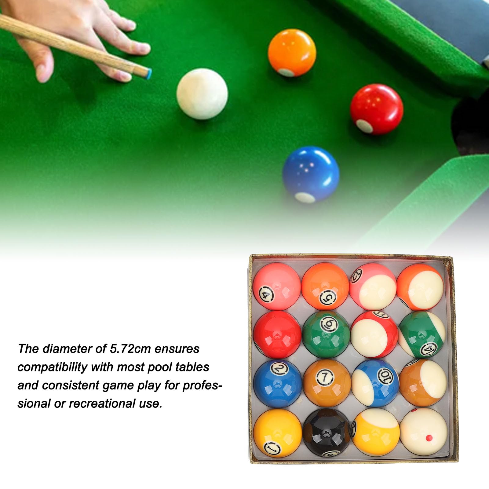 Palline da Biliardo, 16 Pezzi Palle da Biliardo in Resina 5,72cm / 2,25 Pollici Pool Billiards per Giochi di Feste in Casa