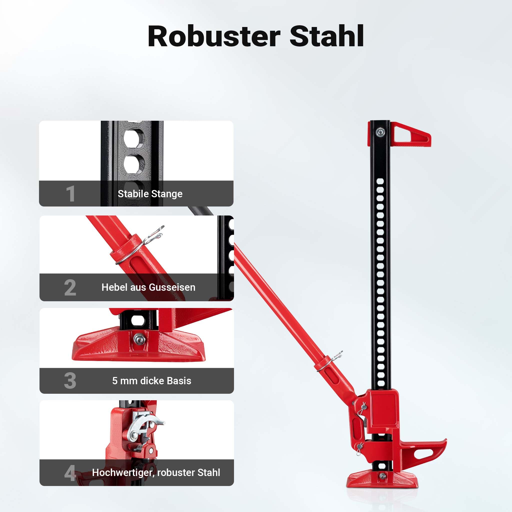 Wiltec Farm Jack – Kompakt-Set Basis, Wagenheber bis 3000 kg und max. 76 cm Hubhöhe mit obere Klemme