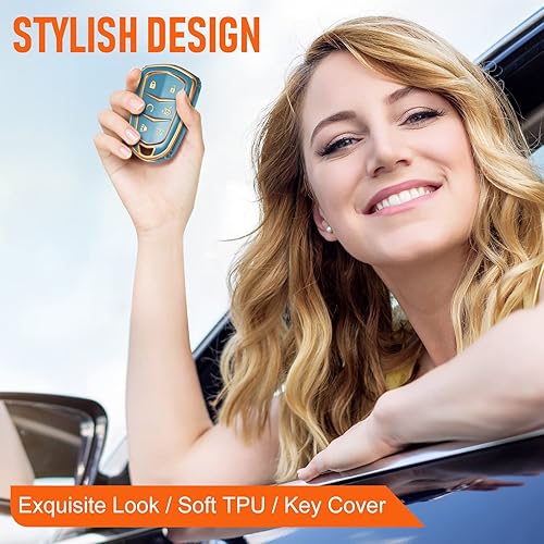 Miniatura 8 de Toykee Funda de llavero para Cadillac para Cadi Escalade ESV 6 botones funda de TPU azul