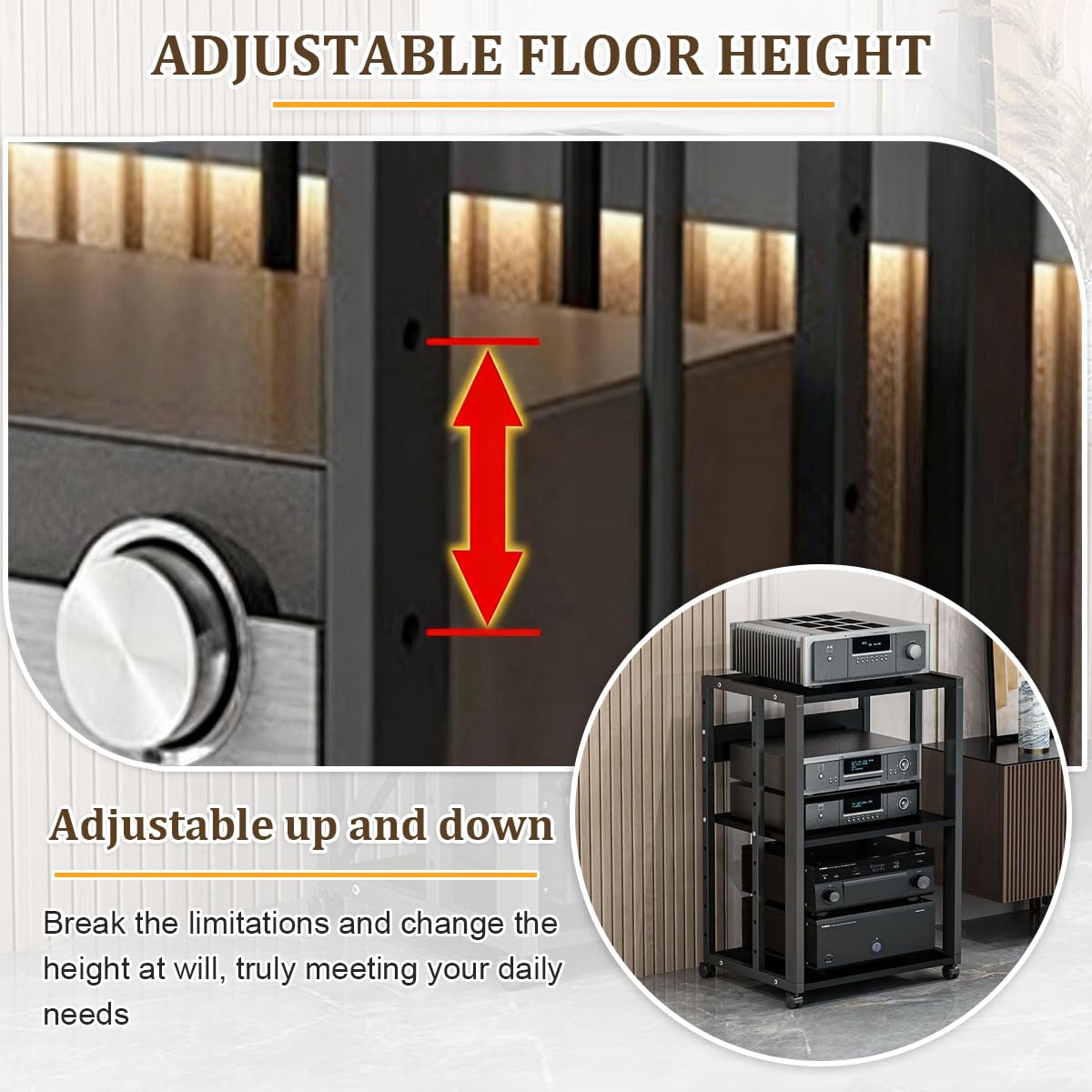 2/3 Rack Audio Mobile Porta Stereo Hi Fi Con Ruote Universali, Mobile Rack Per Impianto Stereofonico, Per Soggiorno, Sala Teatro, Ripiano Rack Amplificatore, Centro Intratte(2-layer)