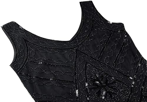 Miniatura 3 de Vestido con flecos de lentejuelas estilo años 20 y Gran Gatsby con juego de accesorios de los años 20 también, Classic, XL, Negro-Negro