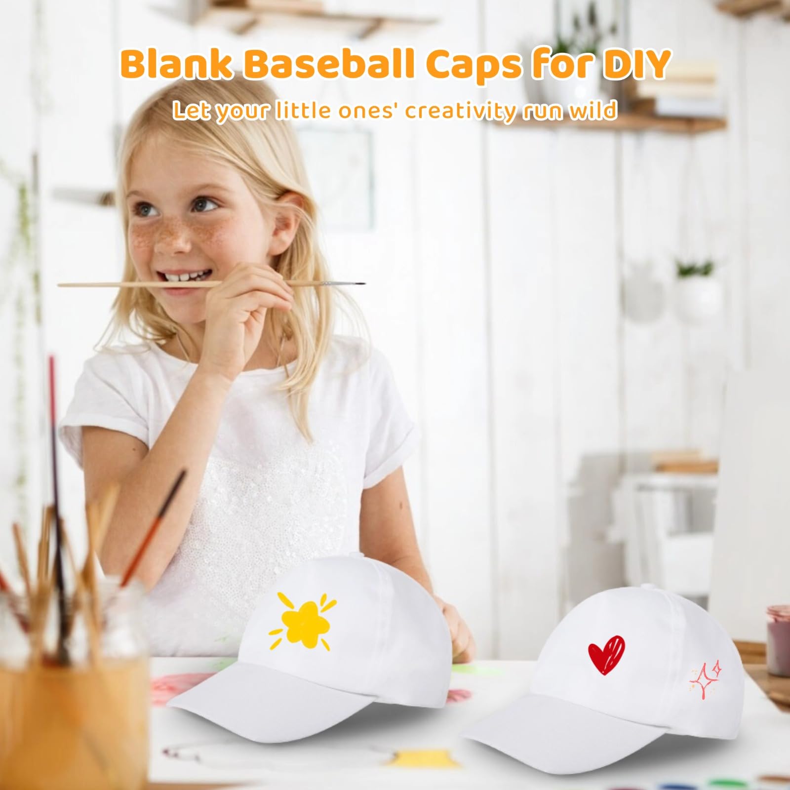 30 cappellini da baseball vuoti fai da te per bambini, cappelli sportivi in poliestere bianco regolabili per artigianato creativo e divertimento all'aperto