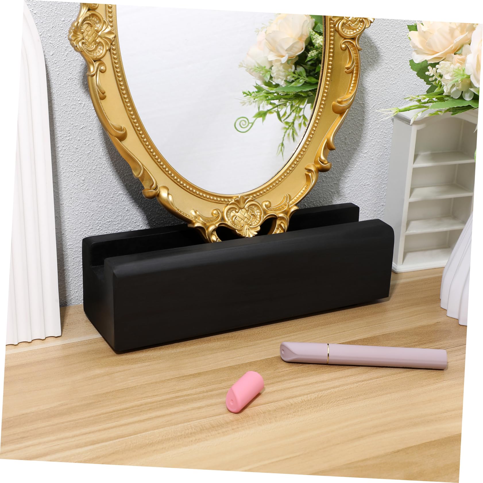 Soporte Diseño Simple y Decorativo de Madera para Espejo Antideslizante Base Fija de Madera Negra Adecuado para Supermercado o Estudio