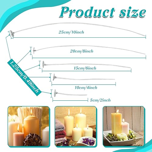 Miniatura 2 de 250 mechas de velas para hacer velas de 2, 4, 6, 8, 10 pulgadas, con bajo contenido de humo, preenceradas, suministros para hacer velas DIY