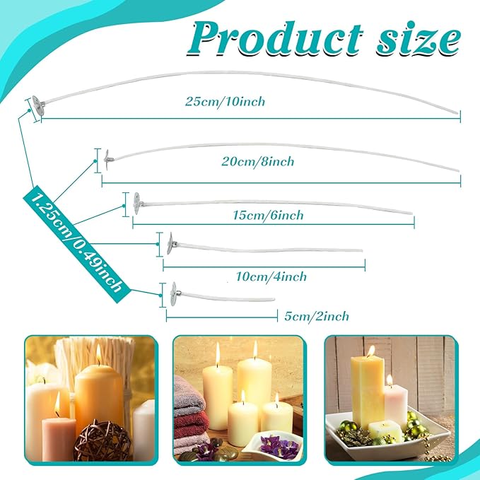 100 Pabilos para Velas 2/4/6/8/10 Pulgadas Algodón Pre-Encerados DIY miniatura 2