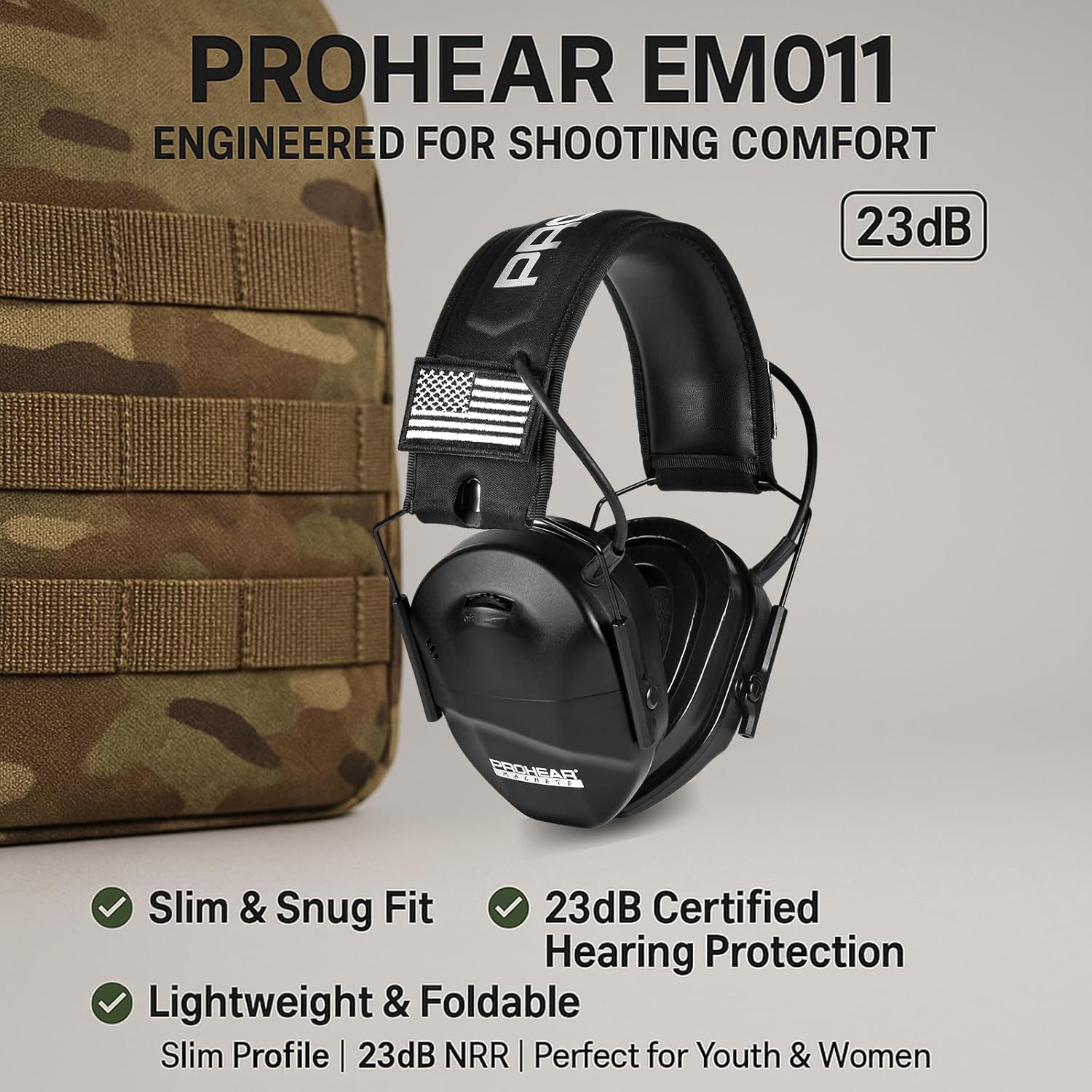 PROHEAR Electronic Shooting Ear Protection Set – Bluetooth 5.4 Hearing Protection Earmuffs + Slim Gel Cushions Earmuffs, NRR 23dB Noise Reduction for Women, Youth, Hunting & Shooting Range