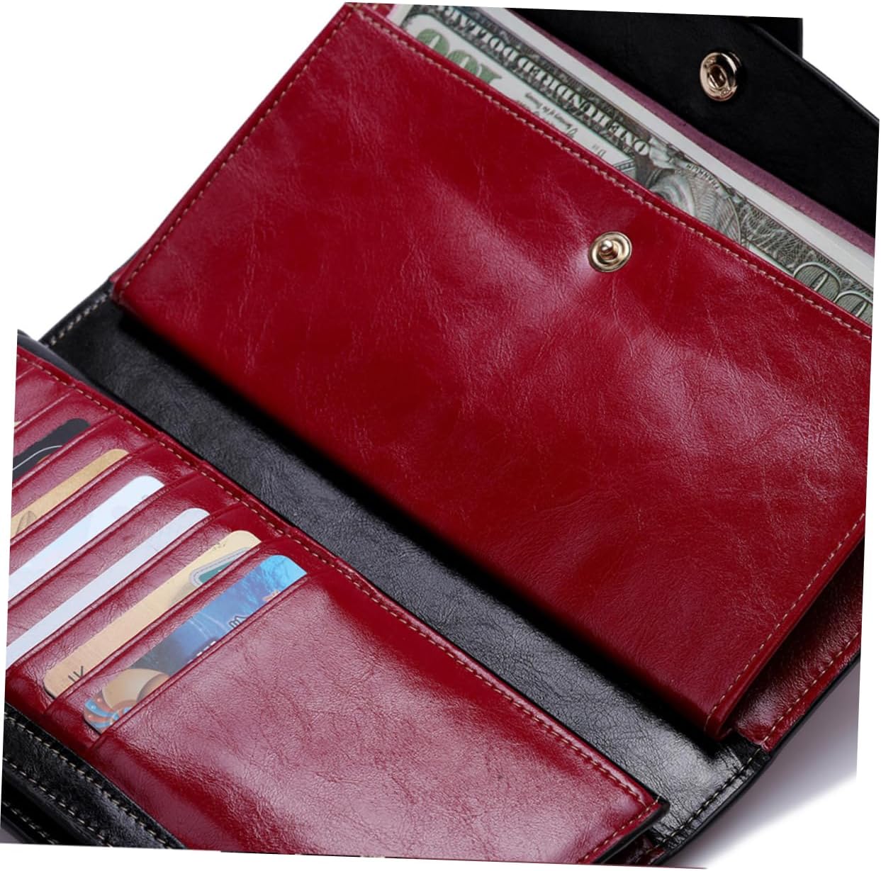 RFID Blocking Long Wallet for Women Multiple Card Slots Stylish Red Design Slim and Functional for Everyday Use