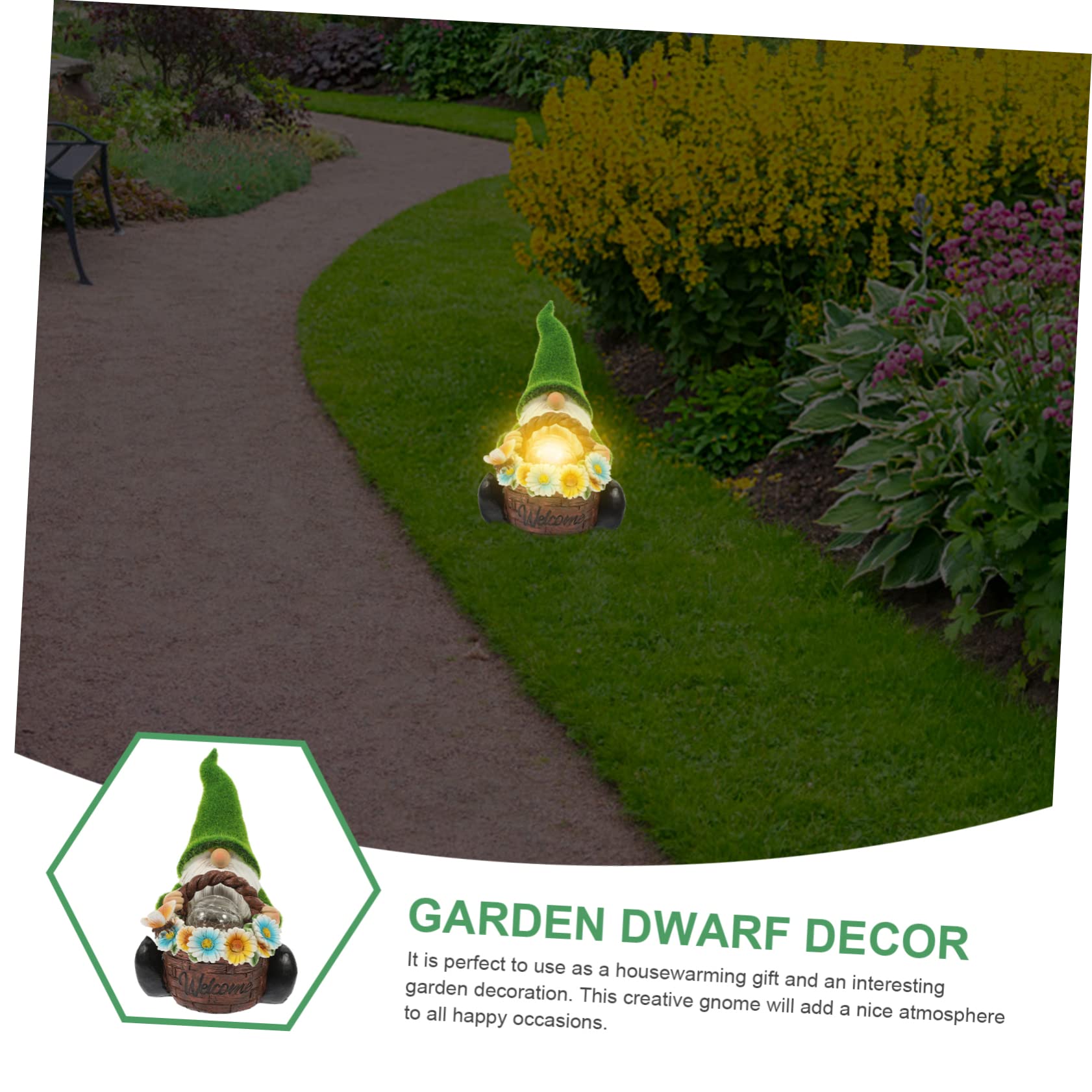 YARNOW Statue de GNOME de Jardin Solaire en Résine Verte pour Extérieur