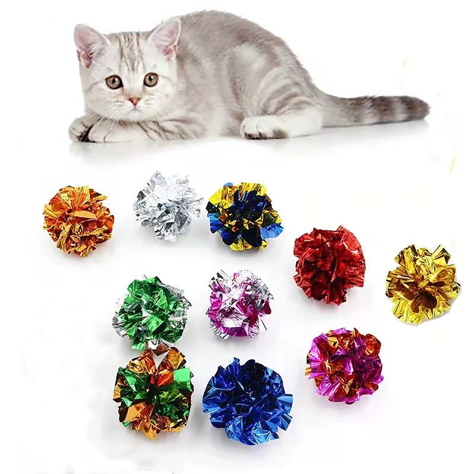 ANZONGYI 10 Pcs Mylar Crinkle Balls Colorful Crinkle Balls Cat Toys Rustle Sound Ball Cat Interactive Toys for Kittens and Grown-up Cats