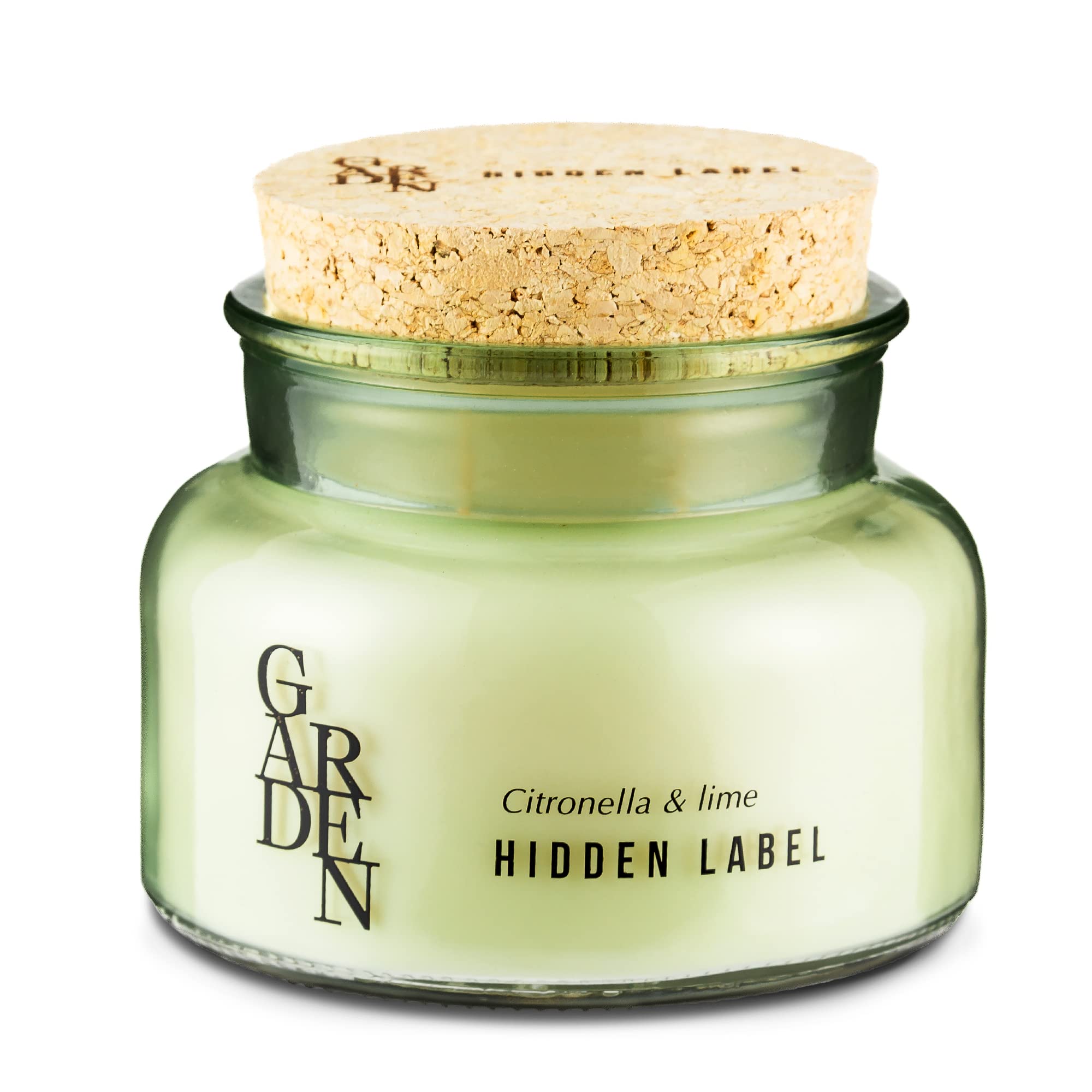 Hidden Label Citronella-Kerzen für den Außenbereich, große Kerzen für Zuhause, Terrasse, Citronella und Limette, 500 ml, 2 Dochte, 75 Stunden Brenndauer, Soja-Duftkerzen aus der Garten-Kollektion
