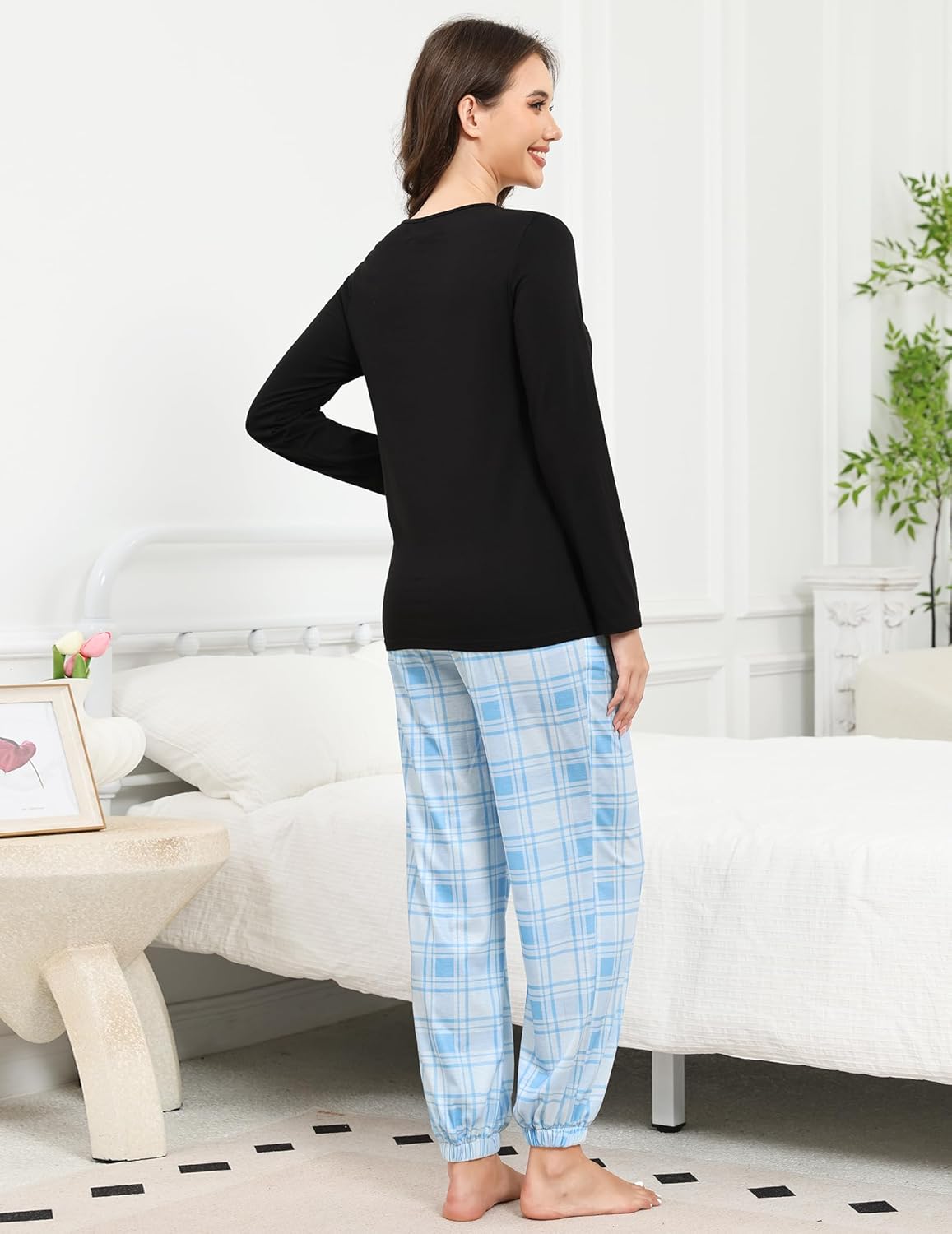 GAESHOW Pajama Sets for Women 2 Piece Cotton Long Sleeve Pajamas Set Cute Print Top and Plaid Pants Soft Sleepwear Pjs - Image 3
