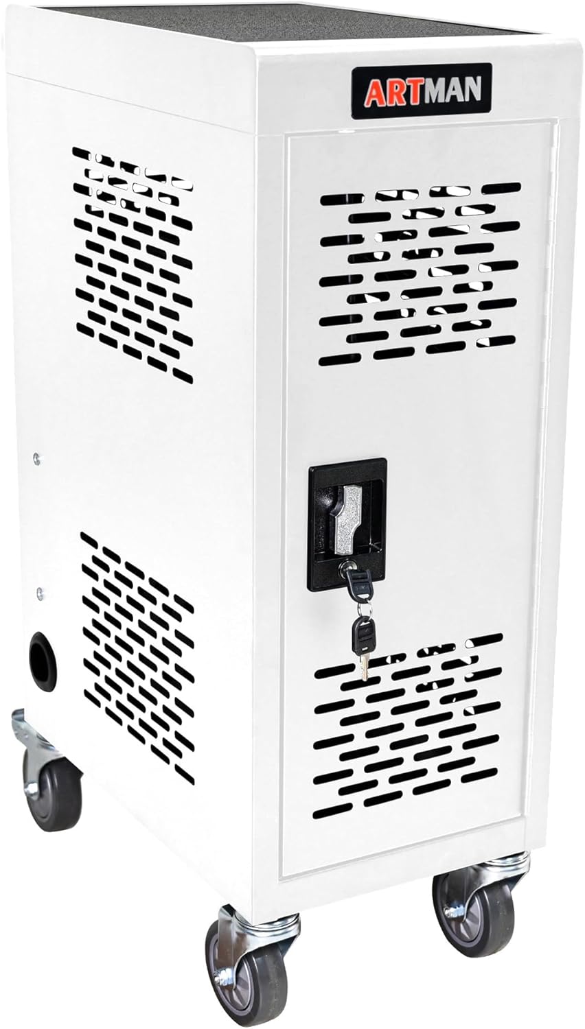 30 Devices Mobile Charging Cart and Cabinet Laptop Storage Cart Lockable Charging Station Easy Manage Cables Up to 16.3" Screen for Tablets Laptops, Laptop Computer, and Chromebook, White