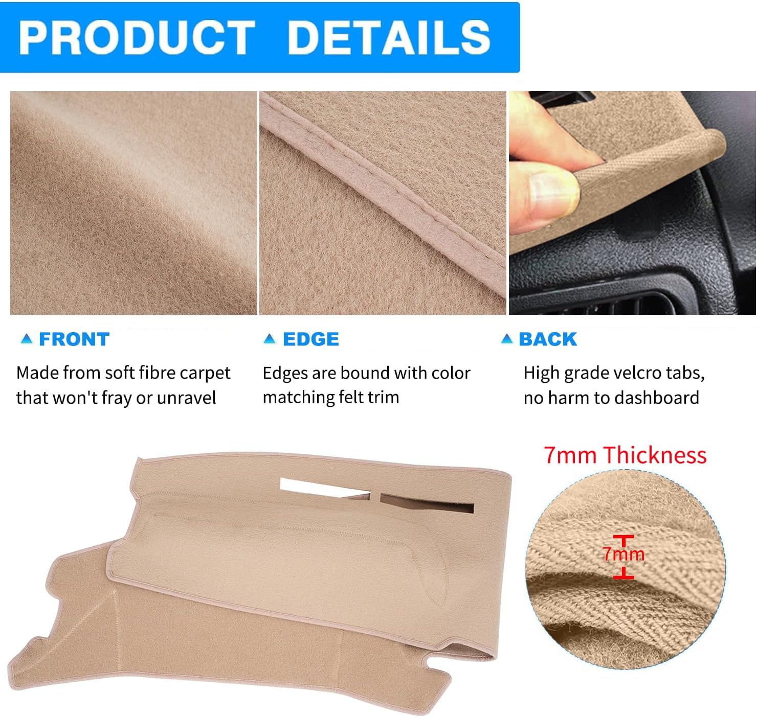 Dashboard Cover Custom Fit for Ford F150 F250 F350 Bronco Pickup Truck 1987 1988 1989 1990 1991 Dash Cover Mat Pad Carpet (Beige)