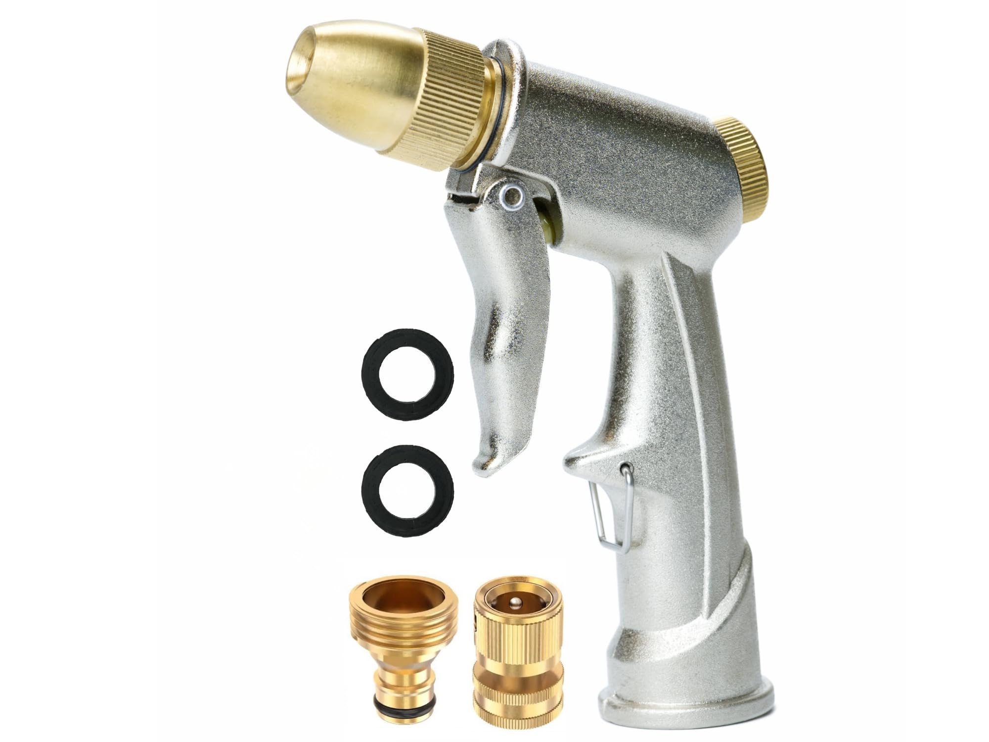 Hose Gun Sprayer Nozzle Heavy Duty - High Pressure Garden Power Water Jet Head Washer for Outdoor, Car, Lawn, Chemical, Commercial Wash 100% Brass Metal with Bronze Quick Connect Attachment by HUBRSPY