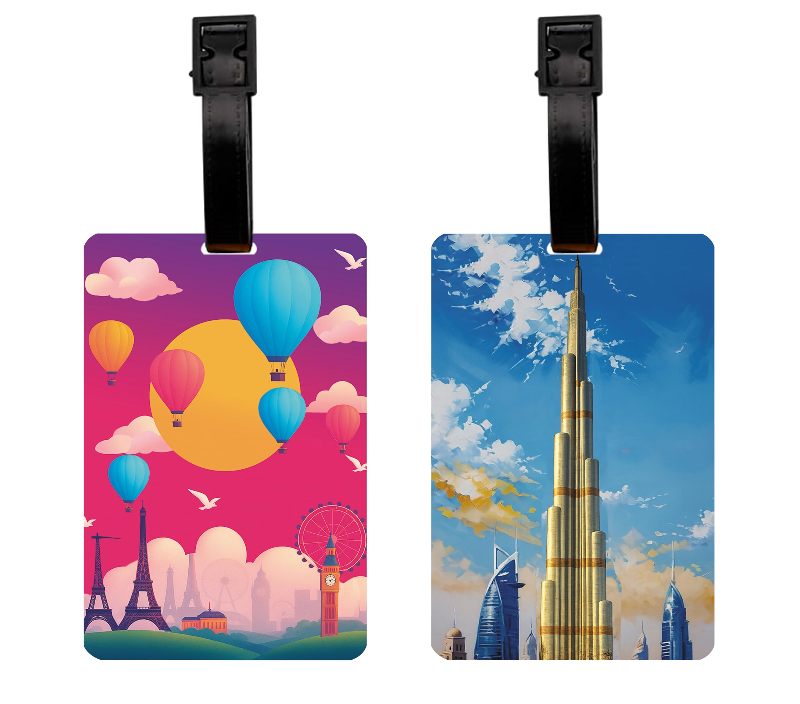 Lentipix 3D Lenticular Luggage Tag 2 Piece| Hot Air Balloons & Burj Khalifa | Travel Bags Tag with Name ID-image-7