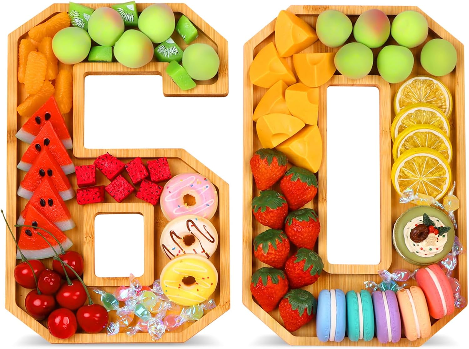 Bamboo Wooden Number 60 Number Charcuterie Board Box, Fillable Number Charcuterie Tray, Wood Charcuterie Boards for Fruit Cheese Platter Vegetable Food Dish Plates, Home Decor Party Decorations