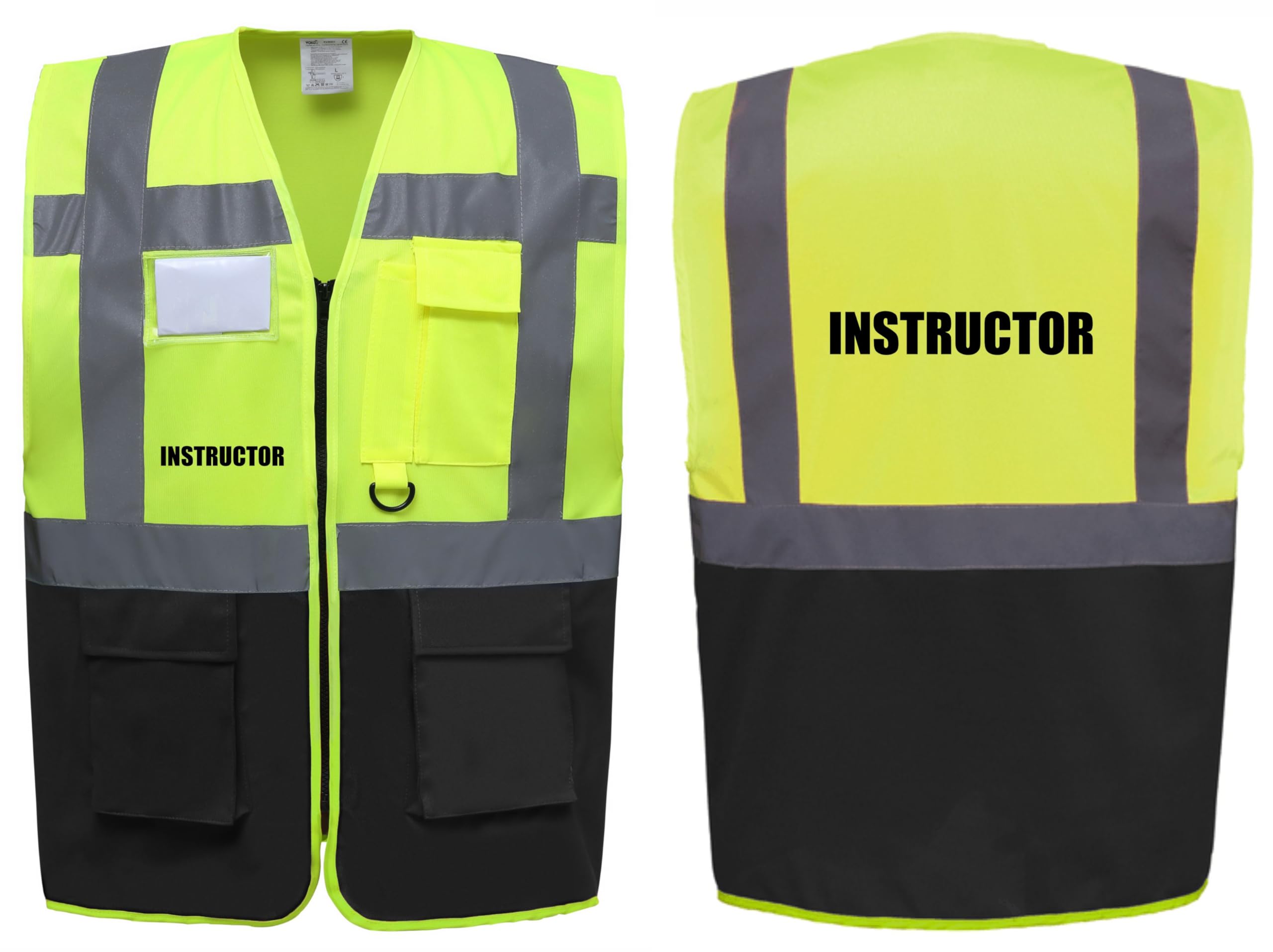 Instructor Two Tone Zipped Hi Vis Vest High Visibility Safety Waistcoat Pockets Reflective Bands Event Staff, Event Support, 13 Colour Options Brook Hi Vis (Yellow/Black, Medium)
